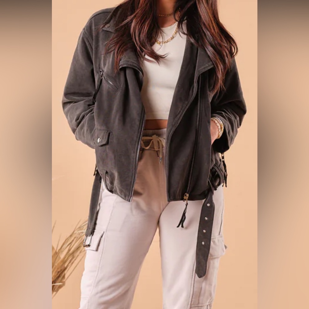 New cotton blend moto jacket
